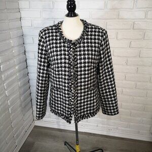 Denver Hayes Ladies Size XL Black & White Checkered Lined Fringed Blazer
